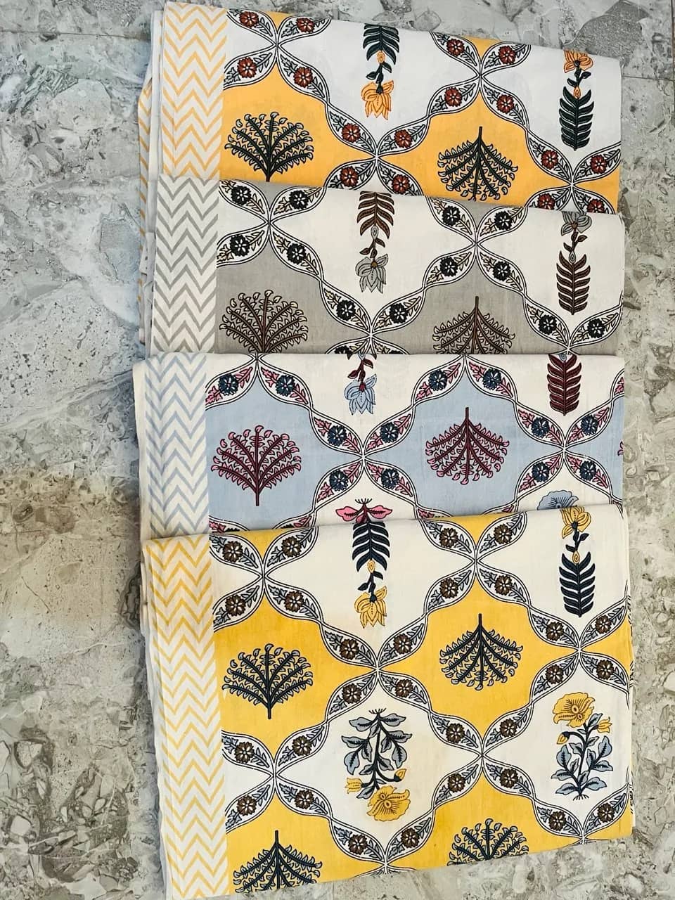 White with mustard, blue and red floral — White with mustard, blue and red floral