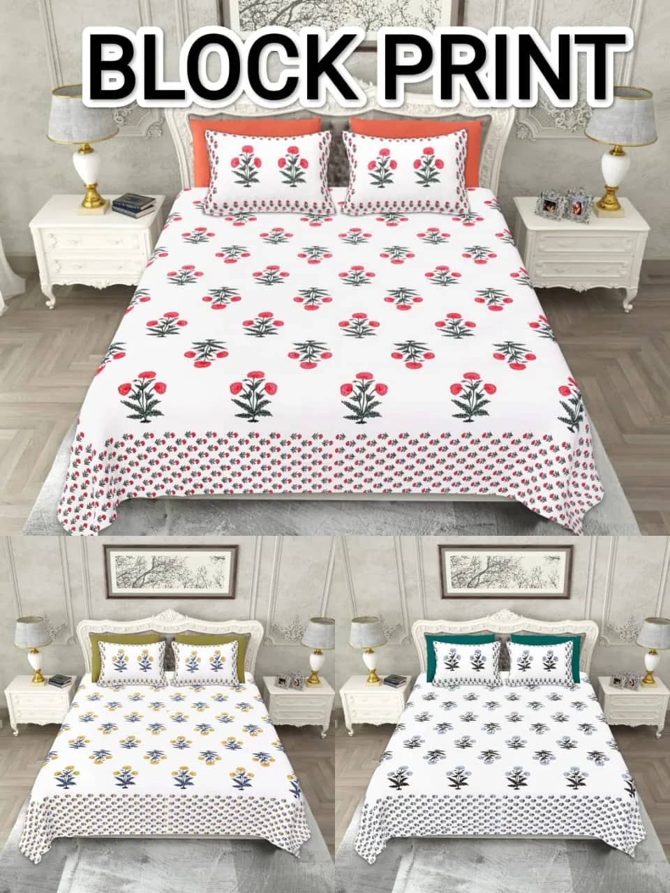 White with red and green floral — White with red and green floral