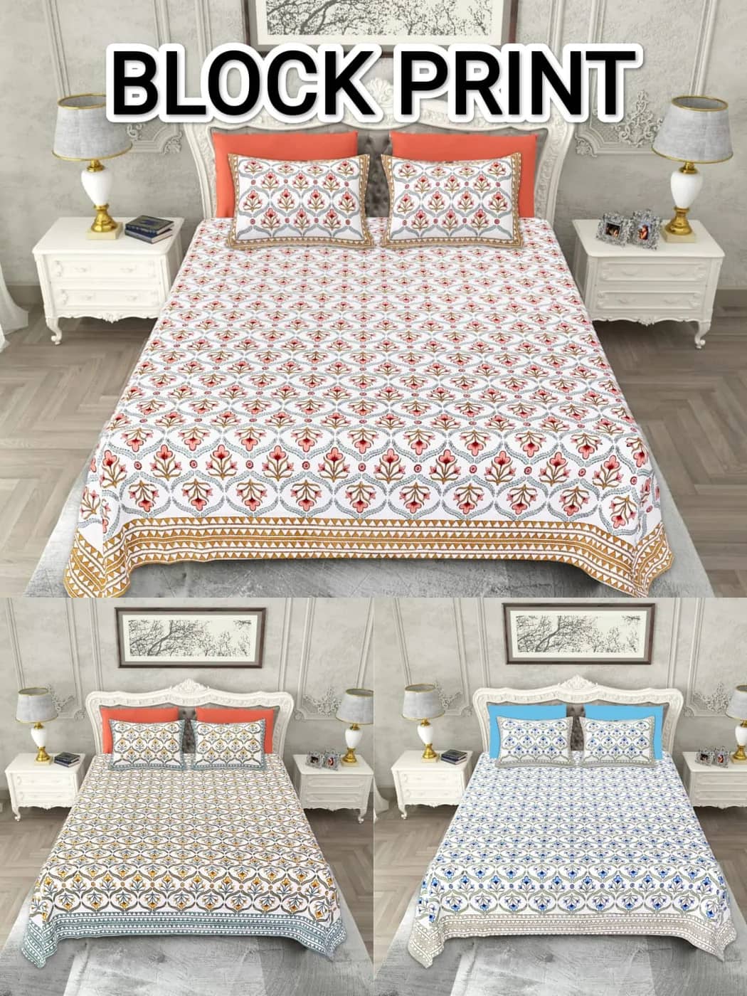 White with red floral and geometric border — White with red floral and geometric border