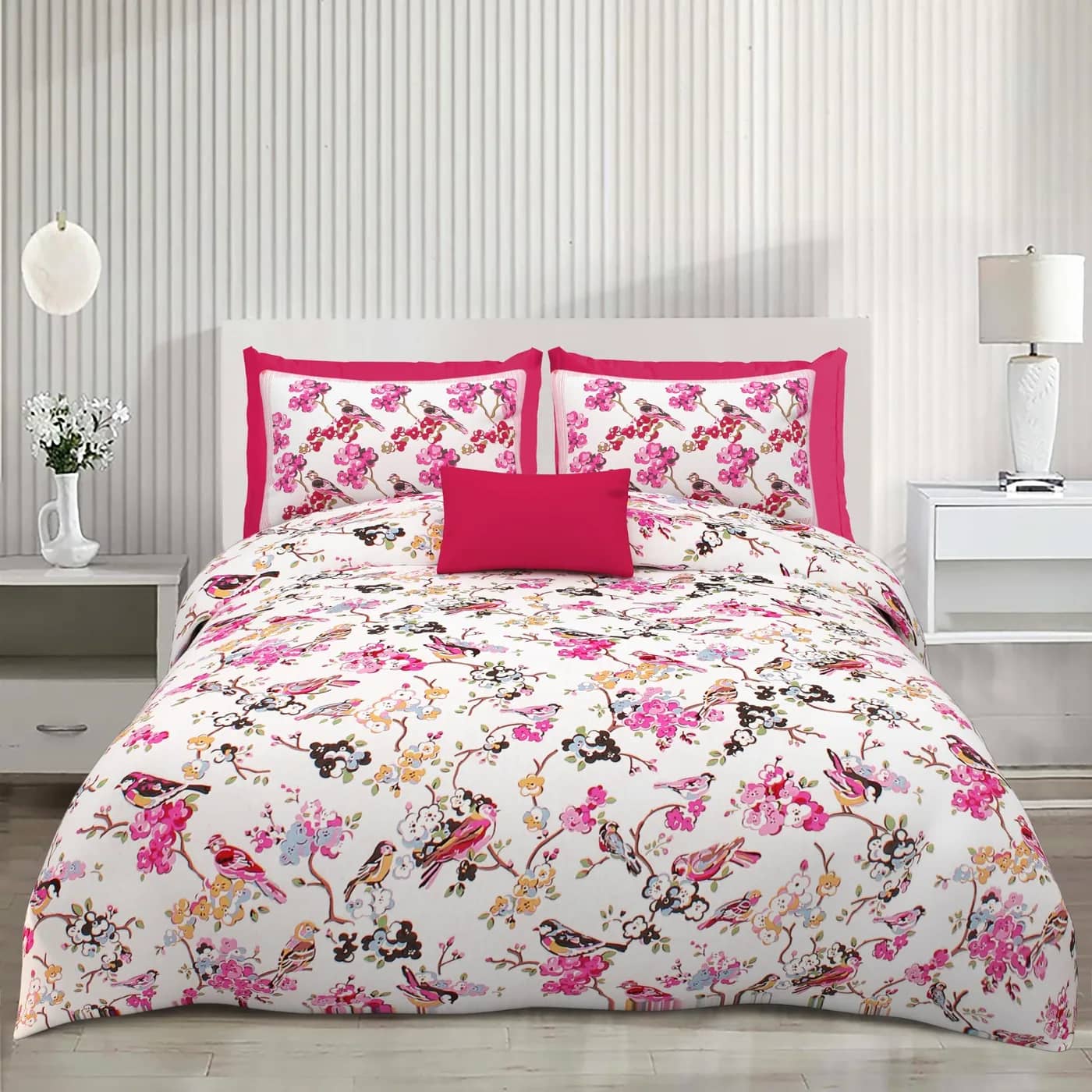 White with pink floral in White with pink floral — full view