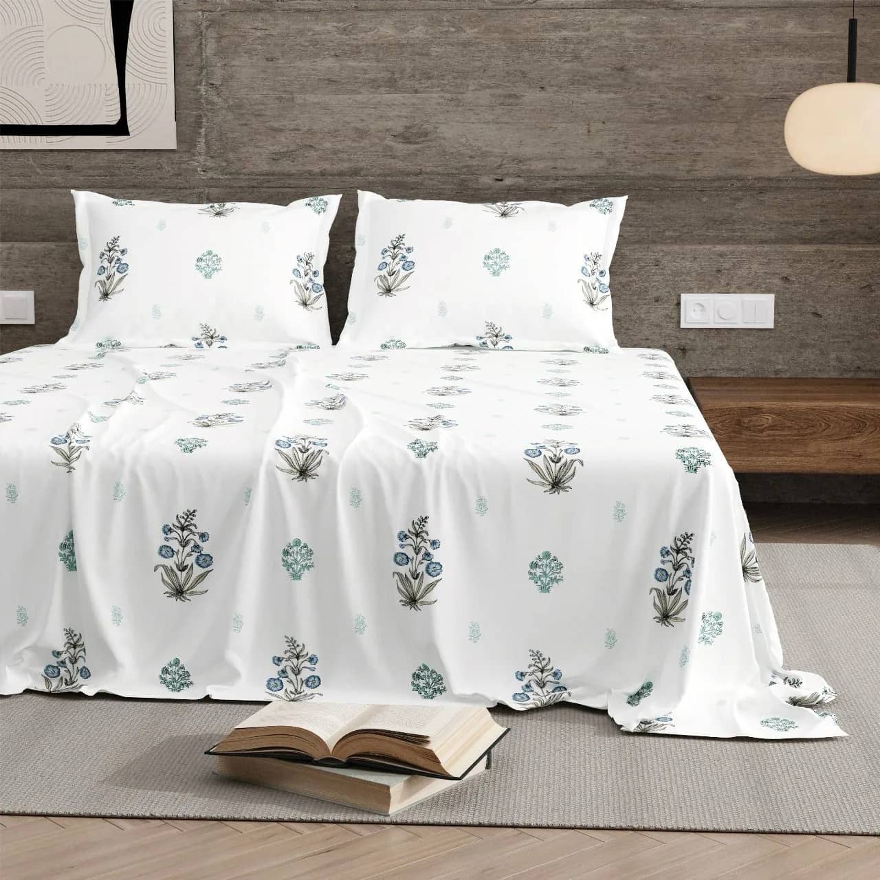 White with blue and green floral 3 — White with blue and green floral 3