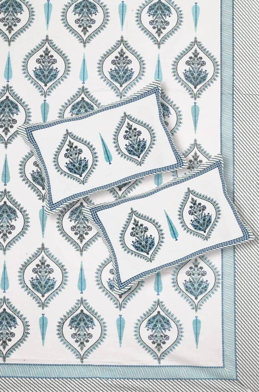 White with blue floral — White with blue floral