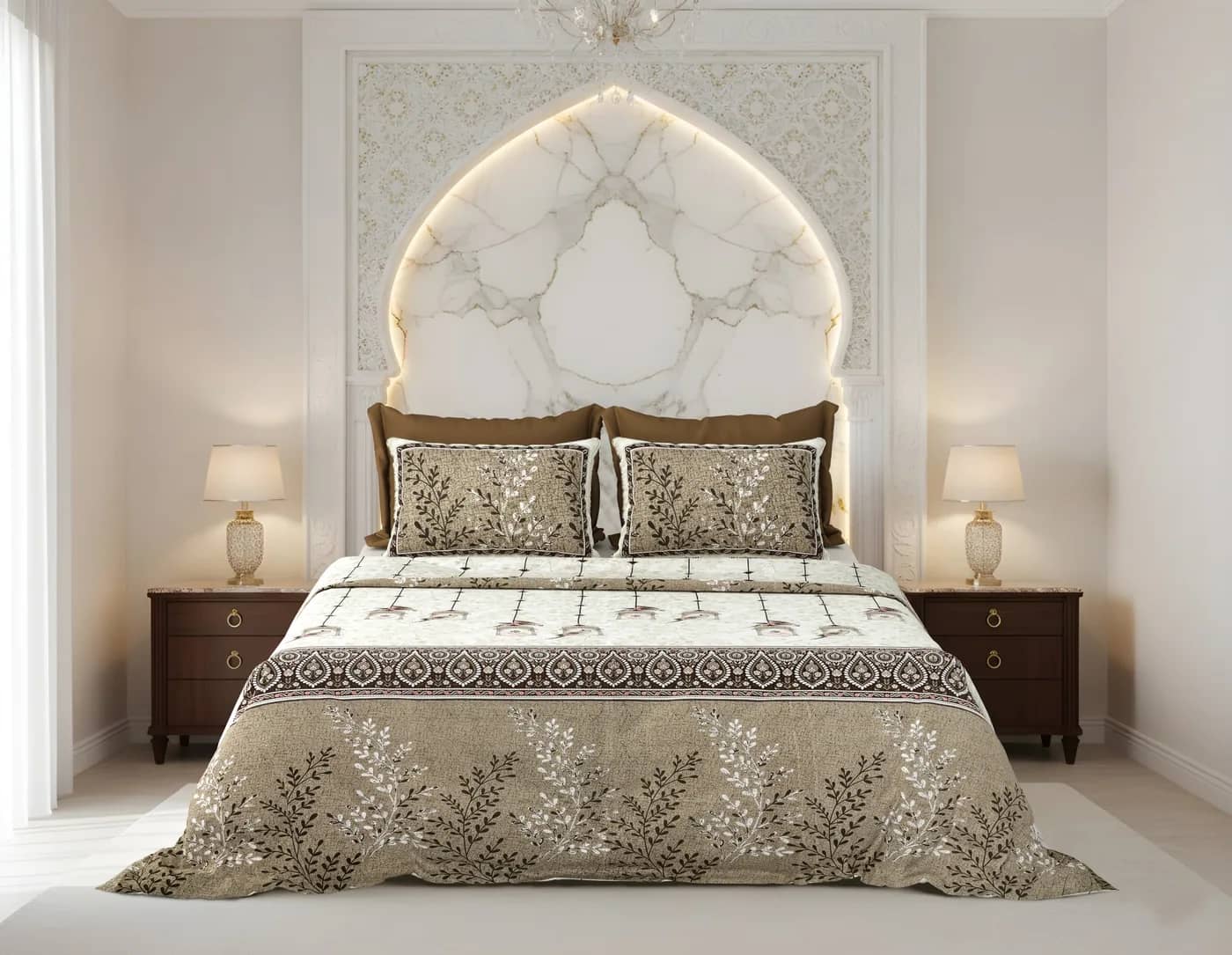 White with brown geometric border in White with brown geometric border — full view