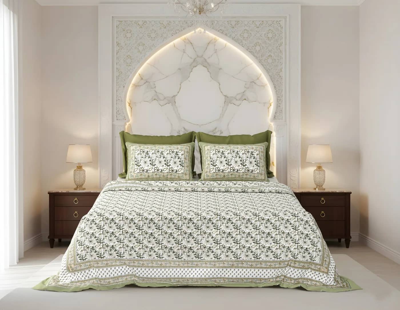 White with green floral — White with green floral