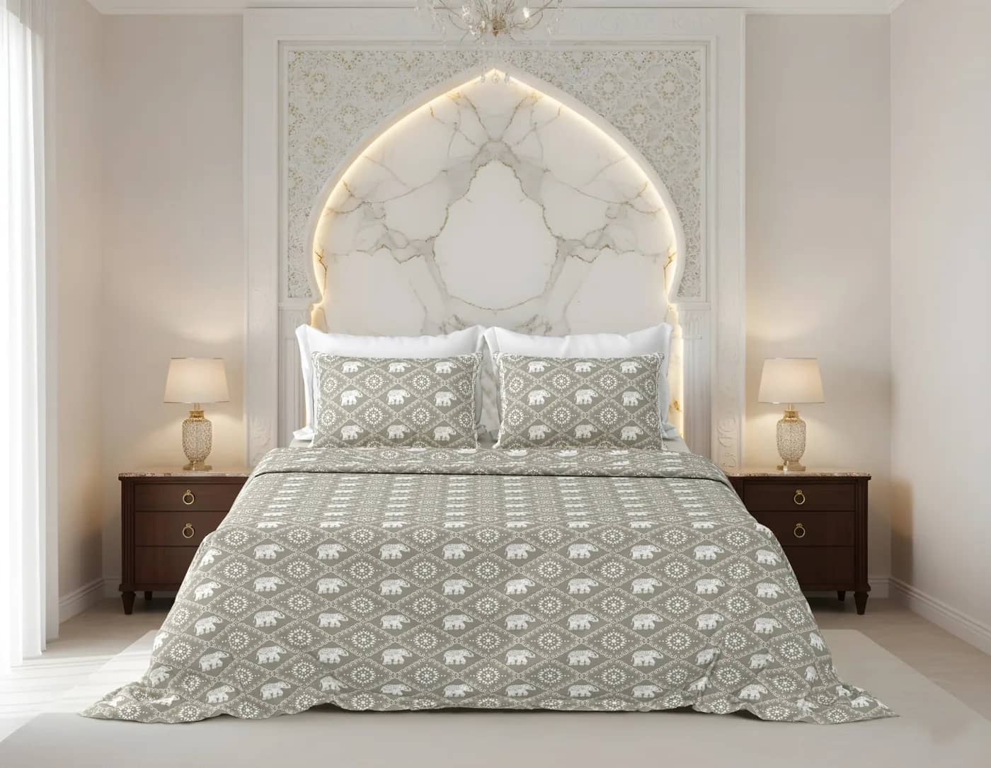 White with grey geometric in White with grey geometric — full view