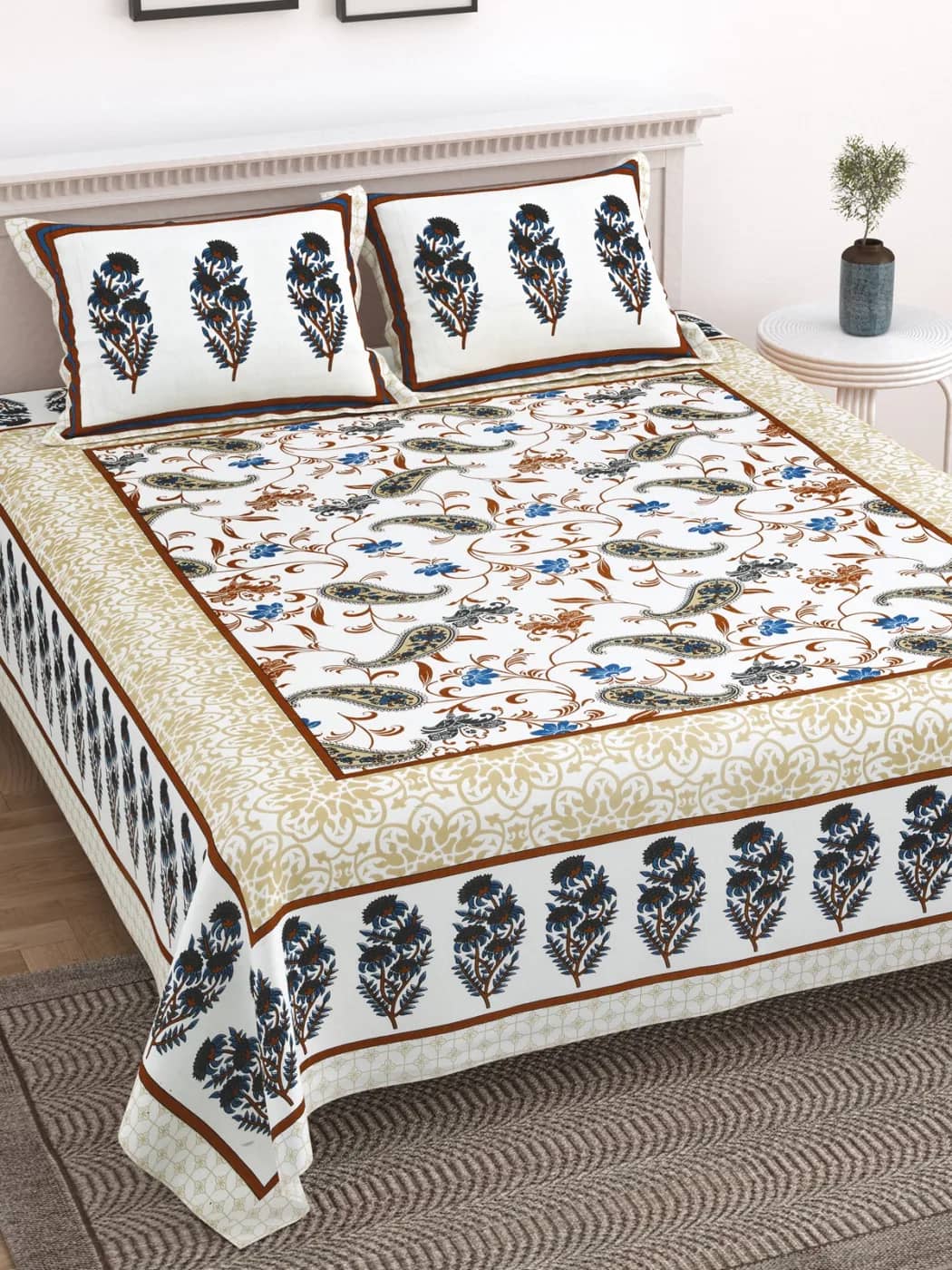 White with navy and multicolor floral — White with navy and multicolor floral