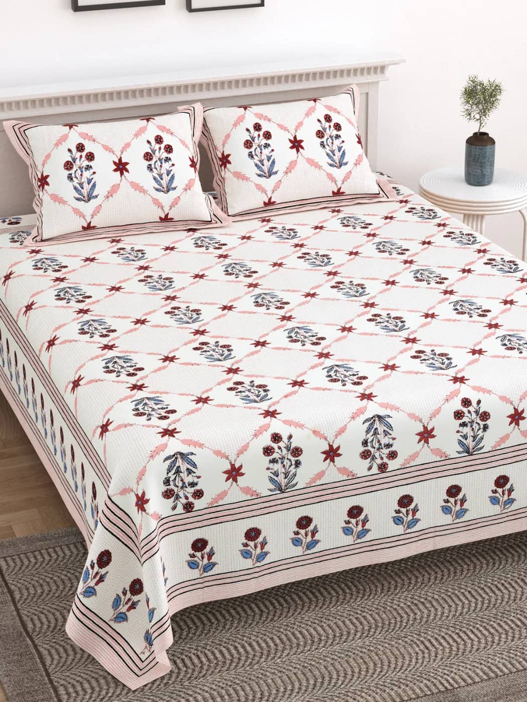 White with pink and blue floral — White with pink and blue floral