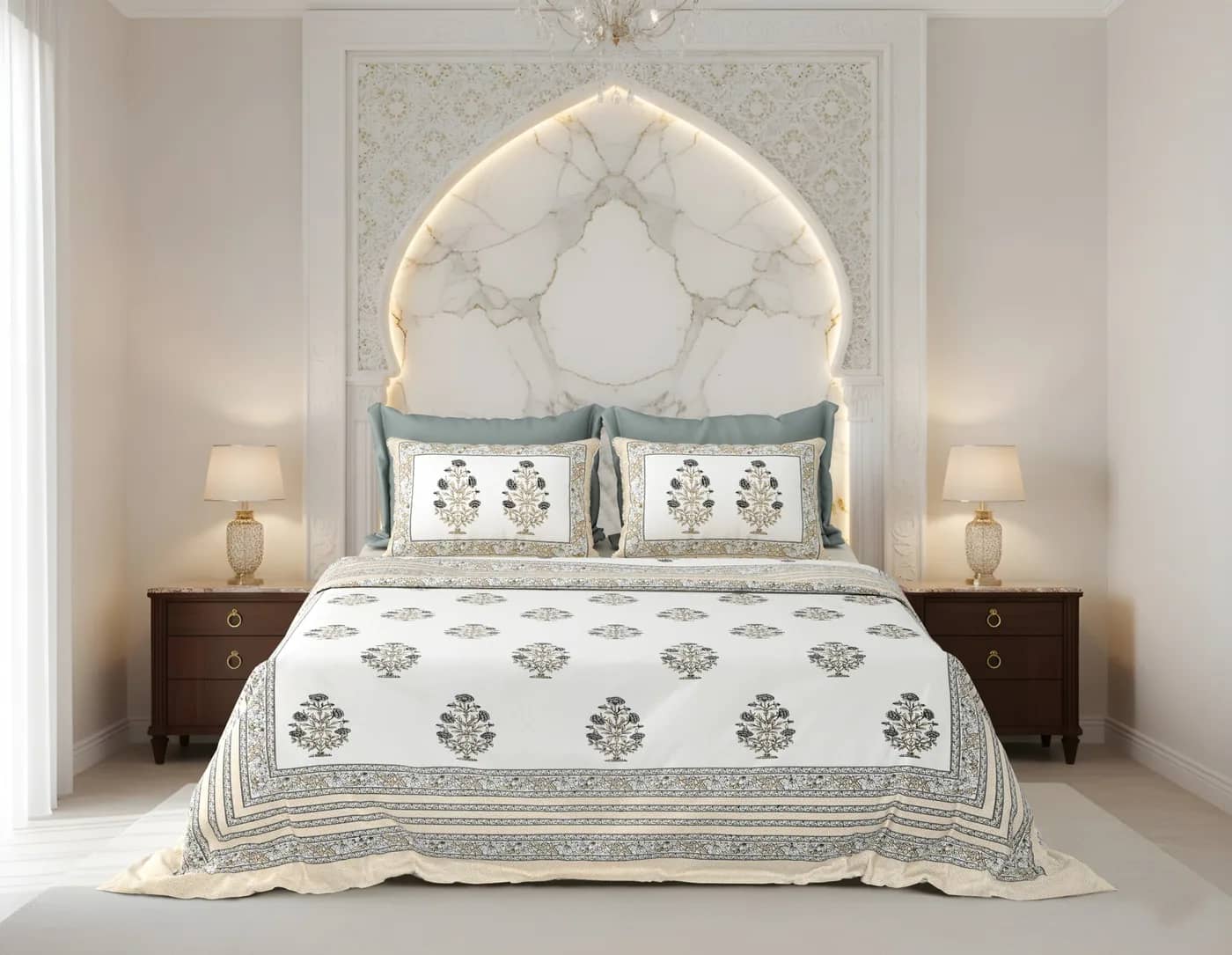 White with sage and grey floral — White with sage and grey floral